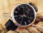 Perfect Replica IWC Portofino Moon phase Rose Gold Black Leather Strap Watches